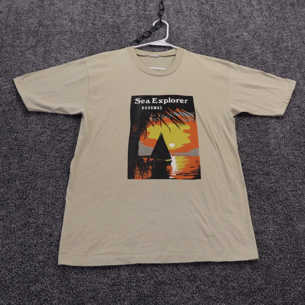 Allison Sea Explorer T Shirt Mens Large Tan Bahamas Devil Triangle Graphic